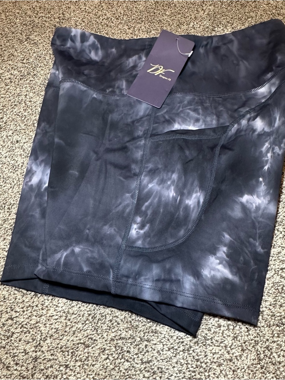 Women’s High-Waist Black Tie-Dye Bike Shorts